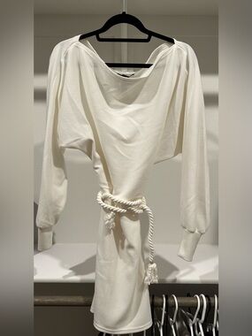 Forever 21 Ivory Draped Knit Sweatshirt with Rope Belt